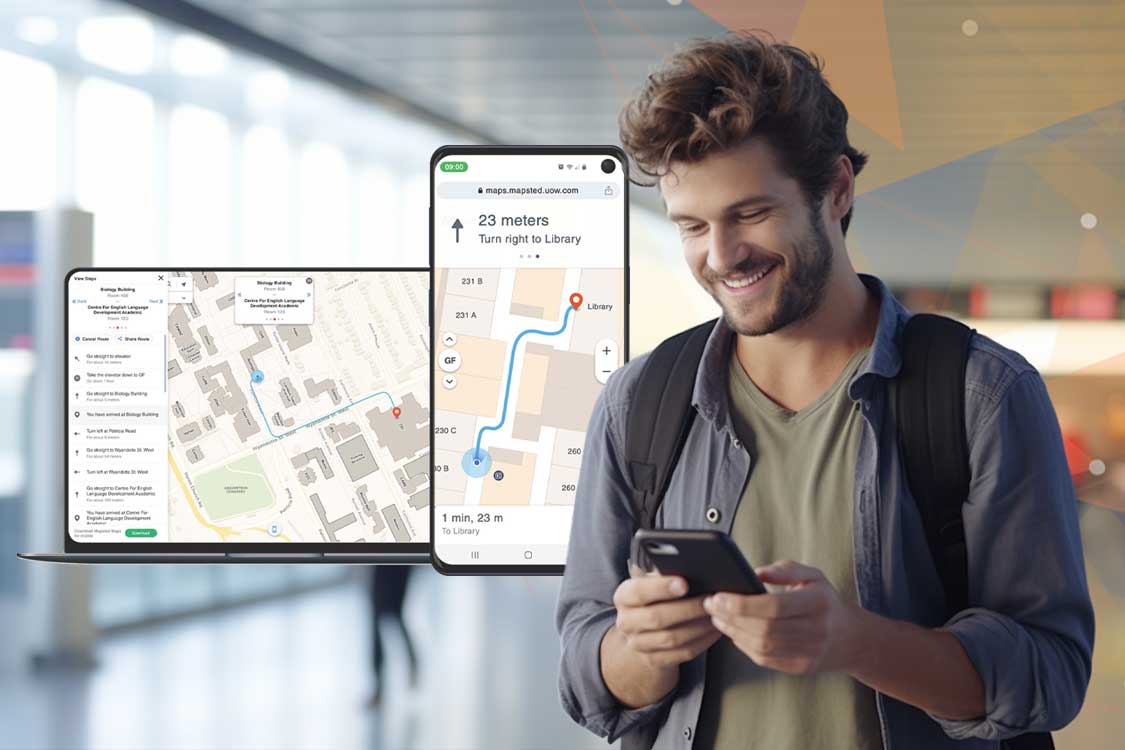 QR Scan tracking smartphone with map on screen, various types of